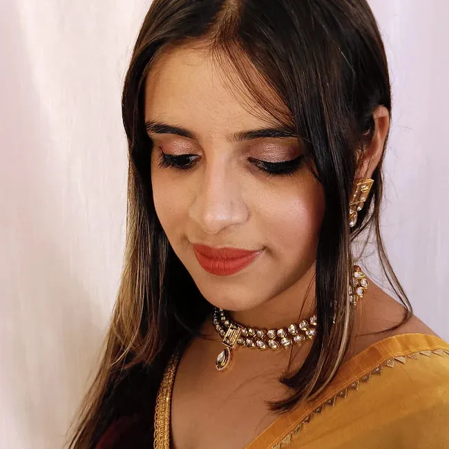Designer Gold Plated Royal Kundan Necklace with Earrings (D387)