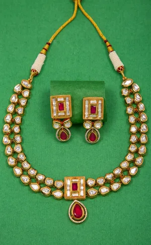 Designer Gold Plated Royal Kundan Necklace with Earrings (D387)