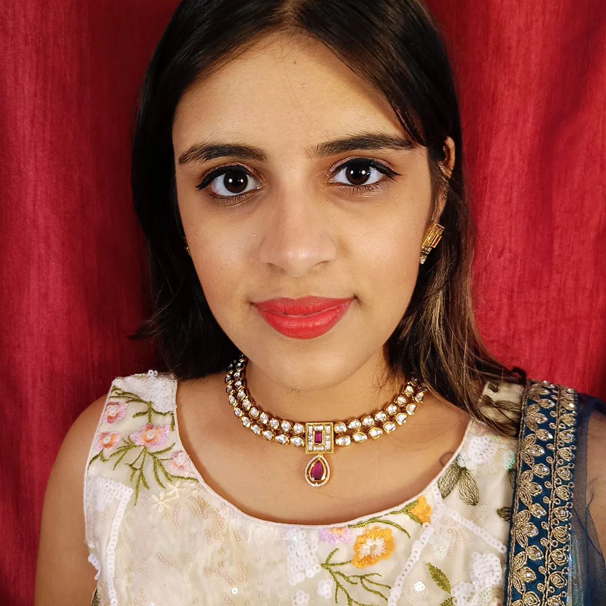 Designer Gold Plated Royal Kundan Necklace with Earrings (D387)