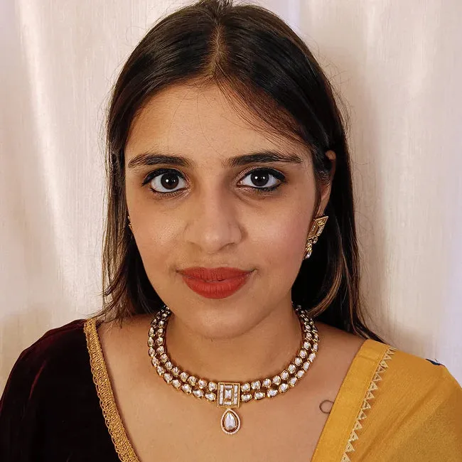 Designer Gold Plated Royal Kundan Necklace with Earrings (D387)