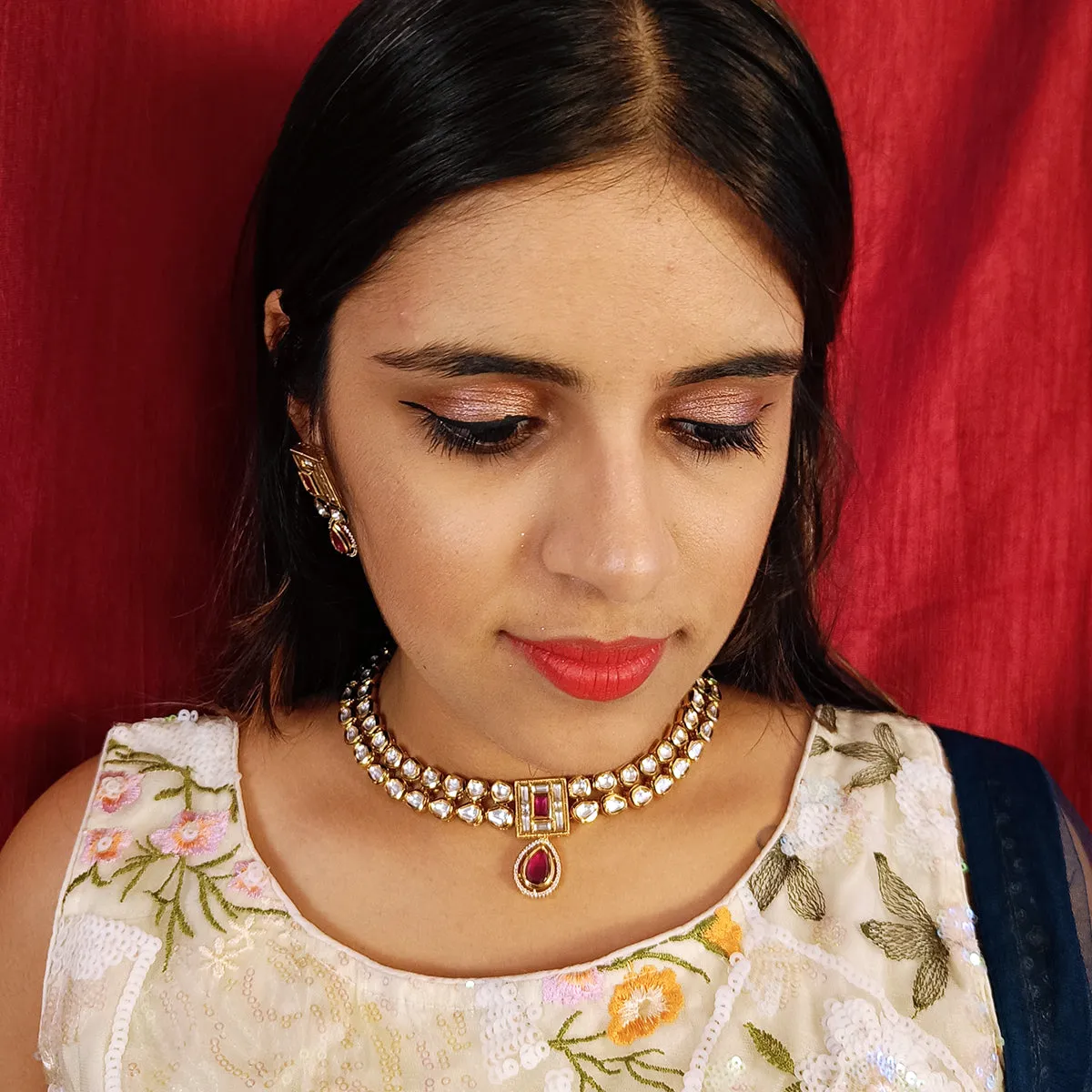 Designer Gold Plated Royal Kundan Necklace with Earrings (D387)
