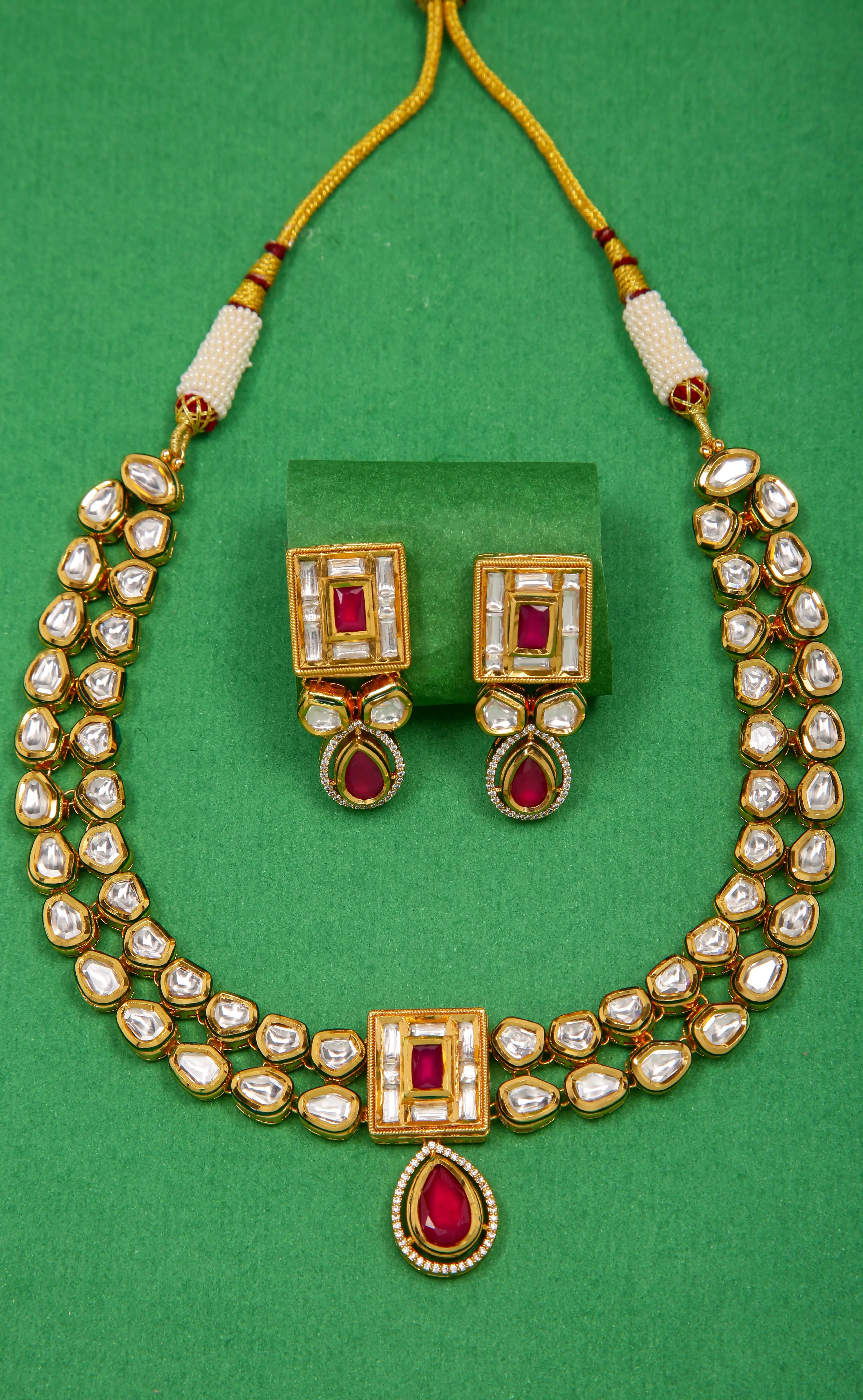Designer Gold Plated Royal Kundan Necklace with Earrings (D387)