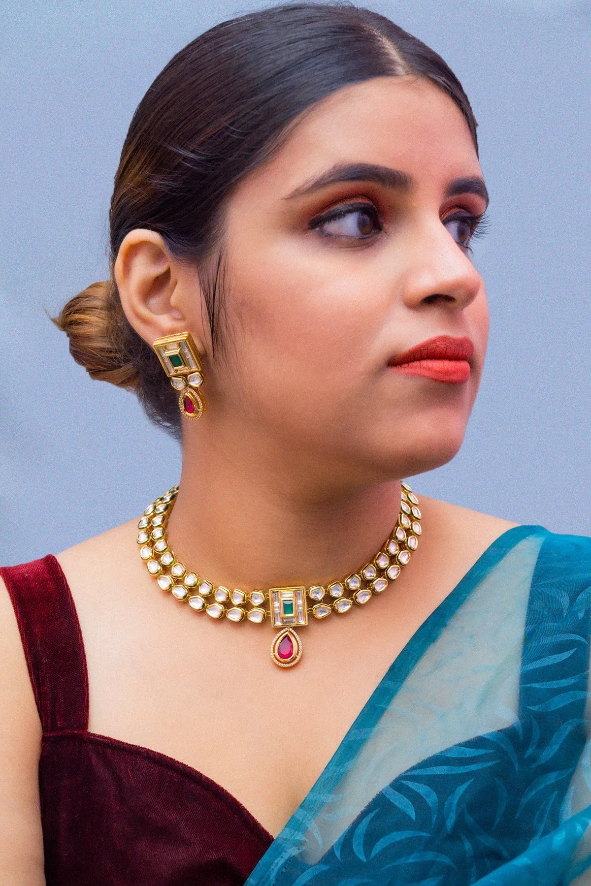 Designer Gold Plated Royal Kundan Necklace with Earrings (D387)