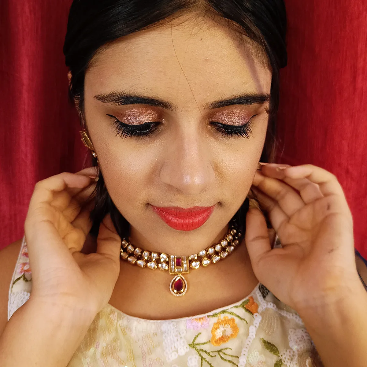 Designer Gold Plated Royal Kundan Necklace with Earrings (D387)