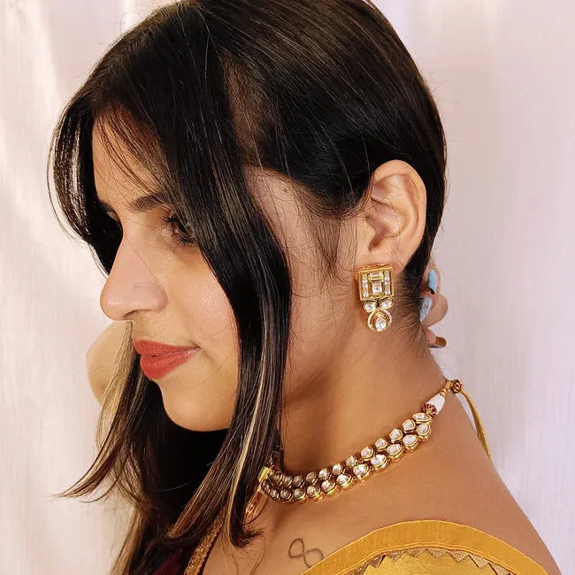 Designer Gold Plated Royal Kundan Necklace with Earrings (D387)