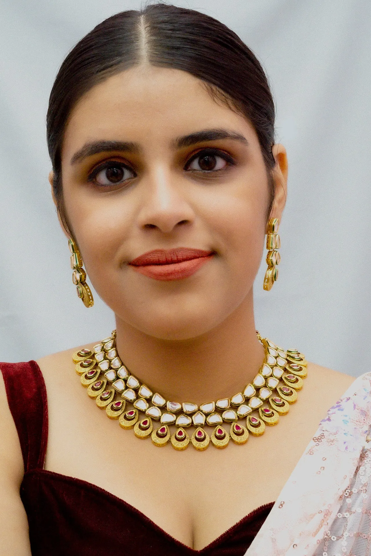 Designer Gold Plated Royal Kundan Necklace with Earrings (D817)