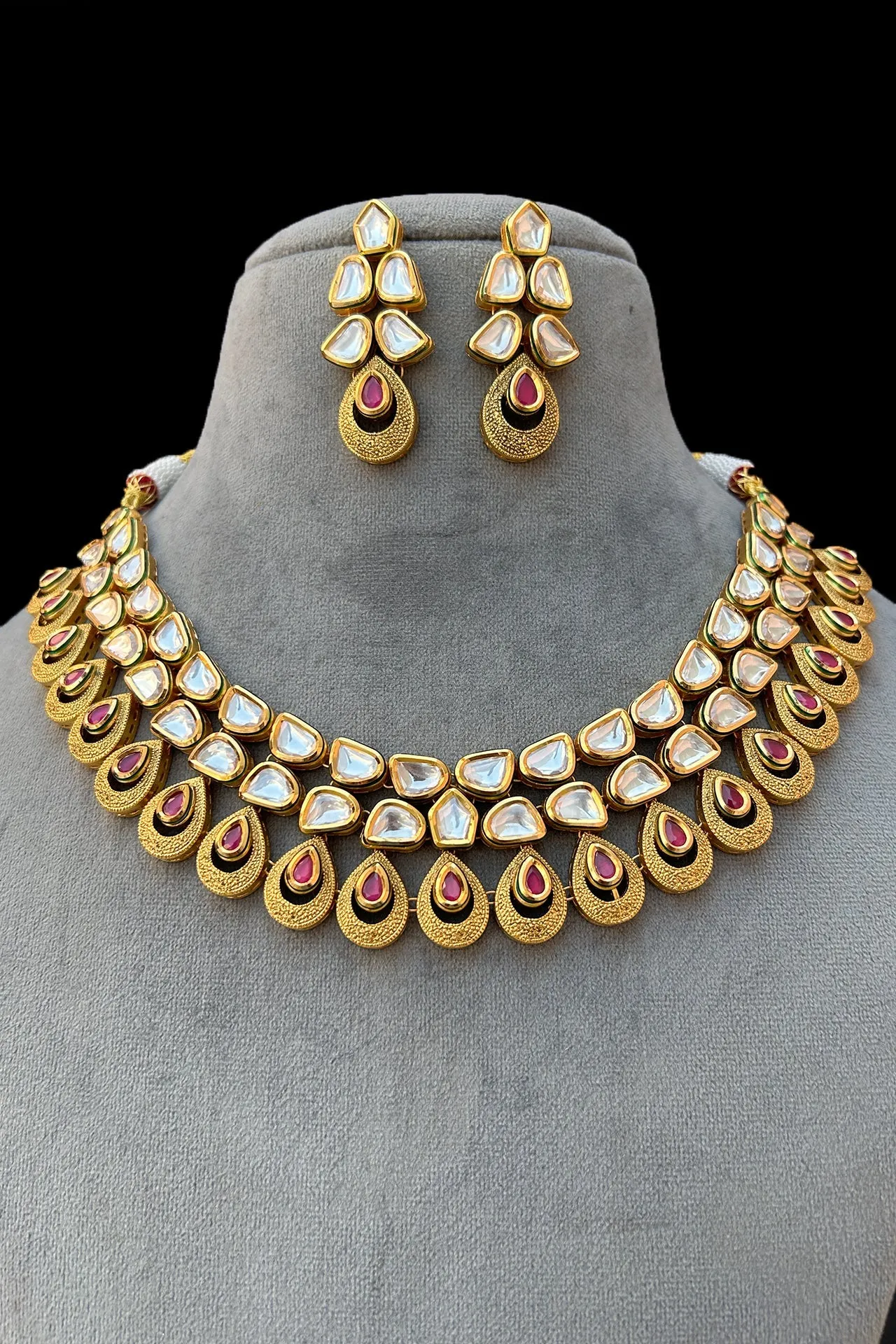 Designer Gold Plated Royal Kundan Necklace with Earrings (D817)