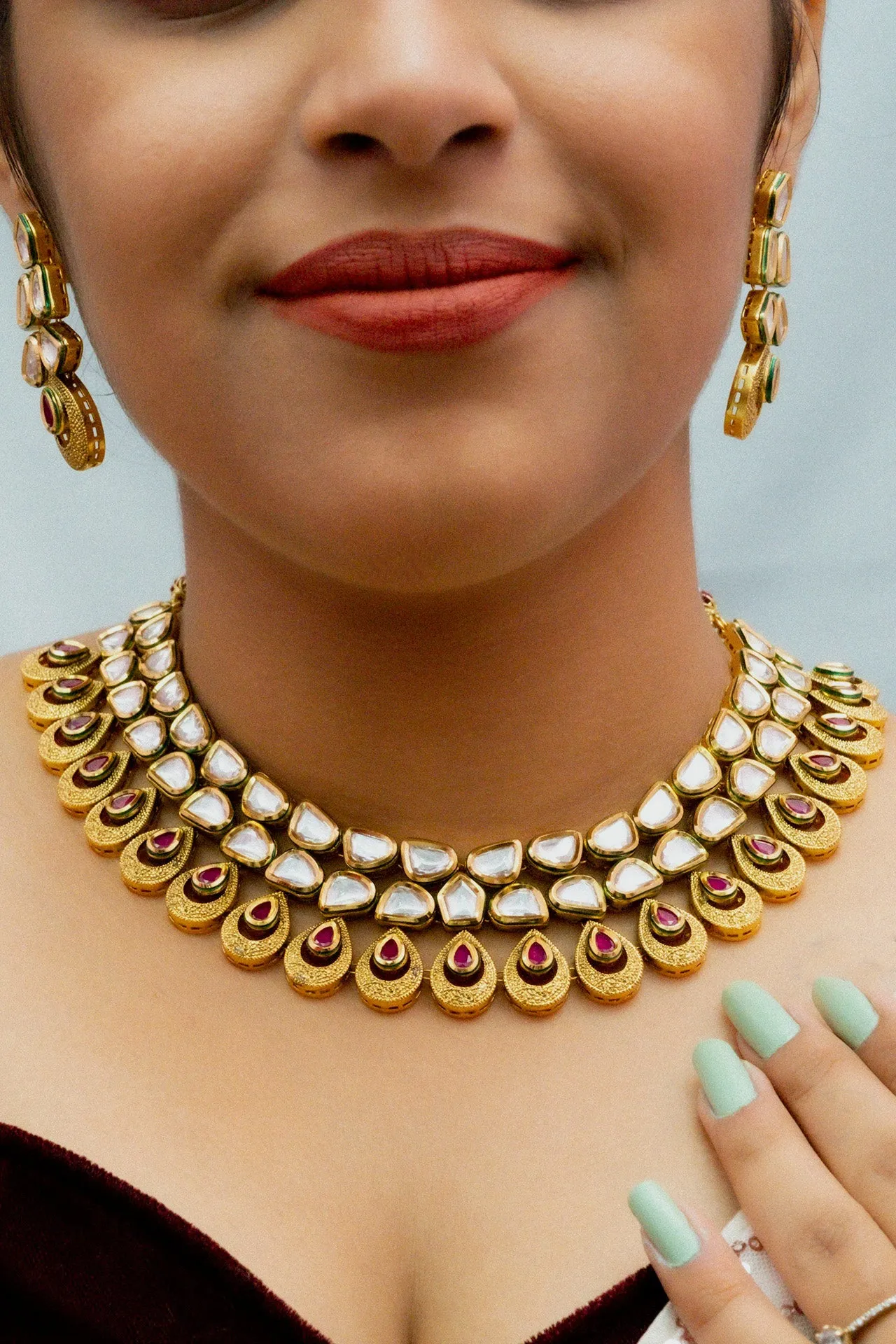Designer Gold Plated Royal Kundan Necklace with Earrings (D817)