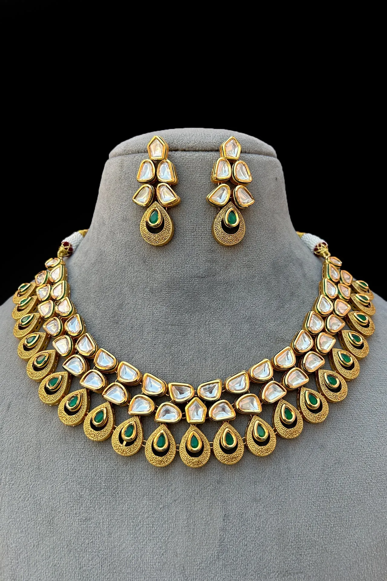 Designer Gold Plated Royal Kundan Necklace with Earrings (D817)