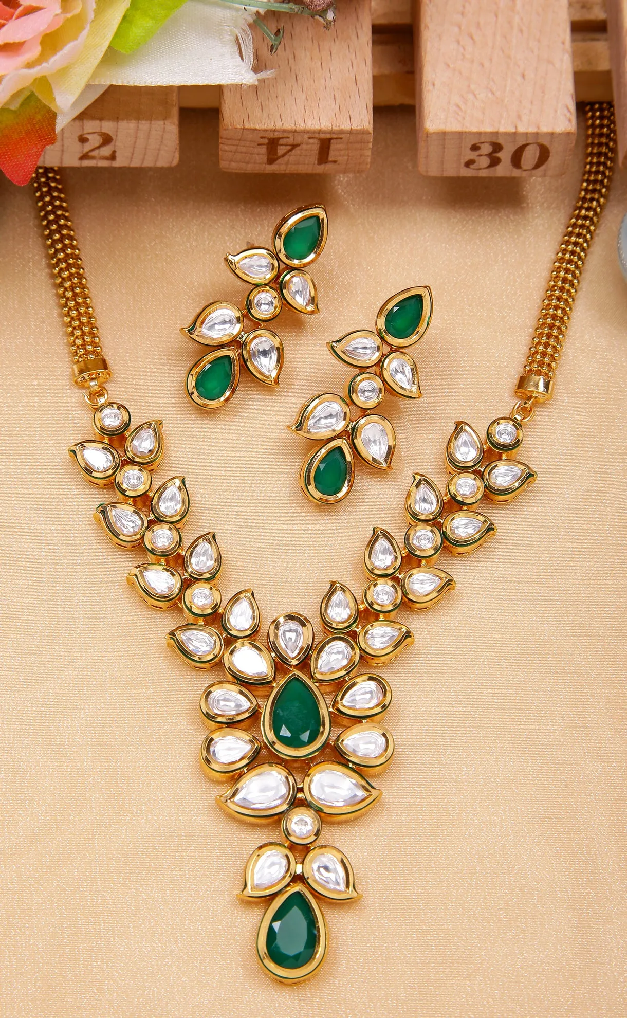 Designer Gold Plated Royal Kundan Ruby Necklace with Earrings (D284)