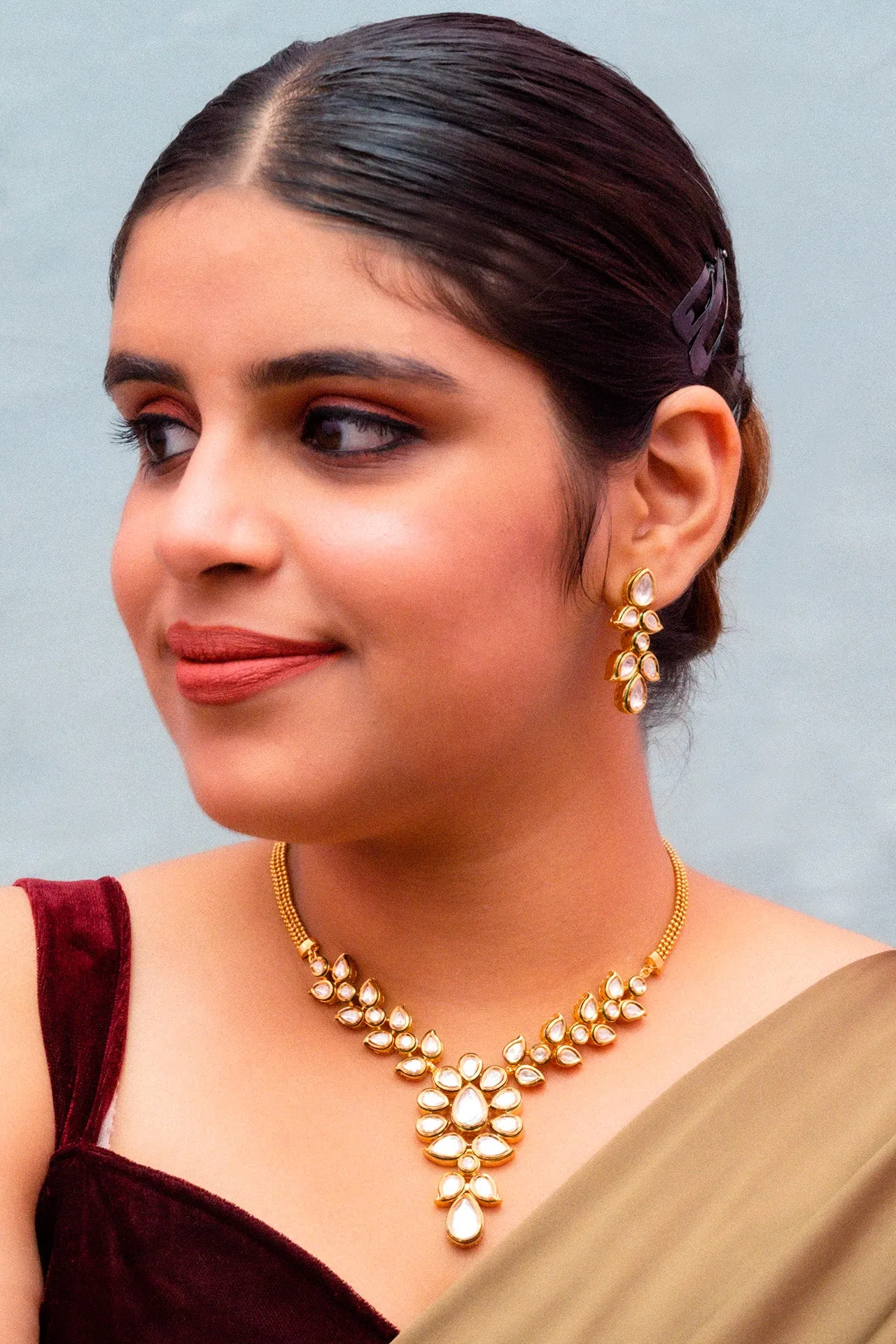 Designer Gold Plated Royal Kundan Ruby Necklace with Earrings (D284)