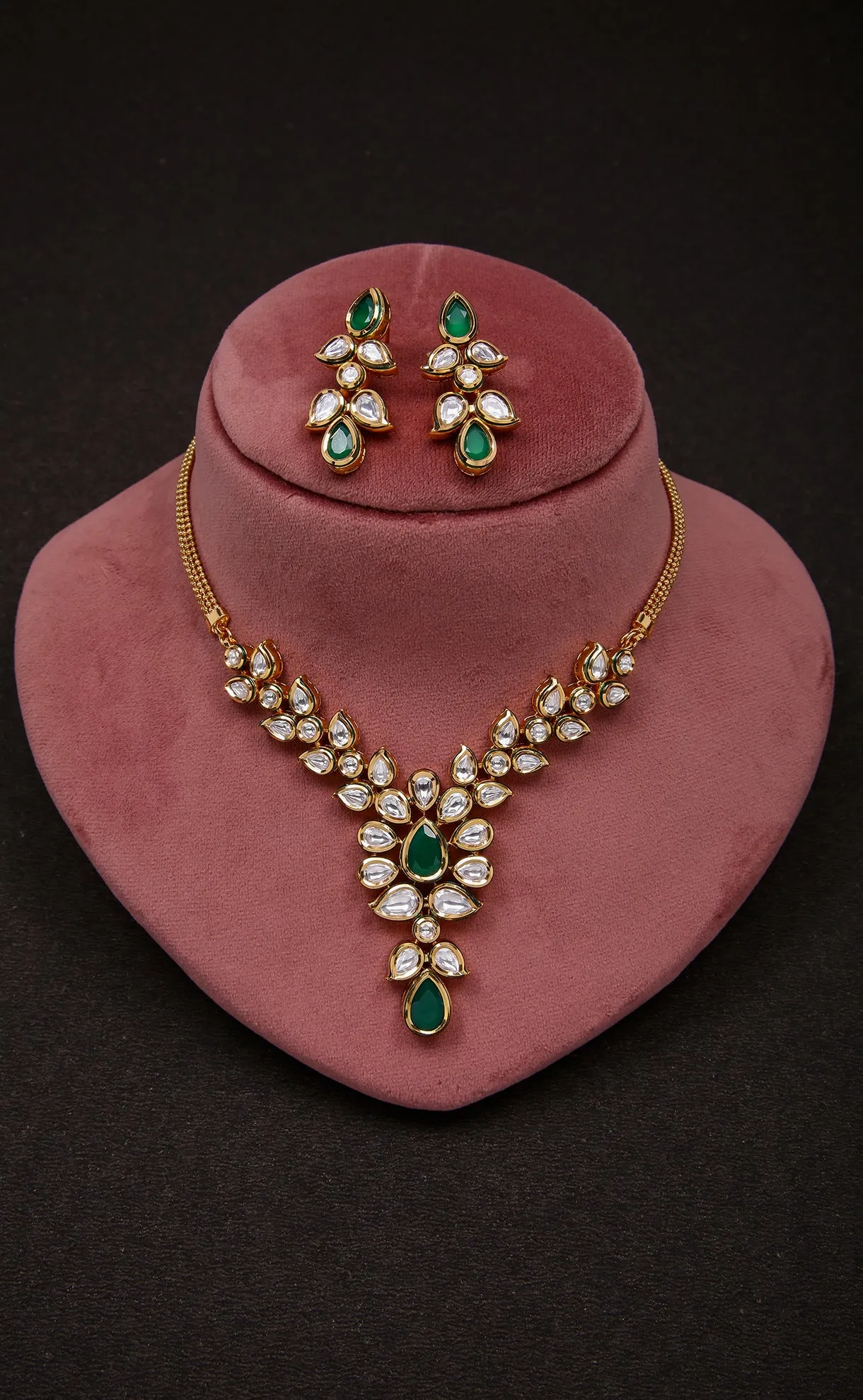 Designer Gold Plated Royal Kundan Ruby Necklace with Earrings (D284)