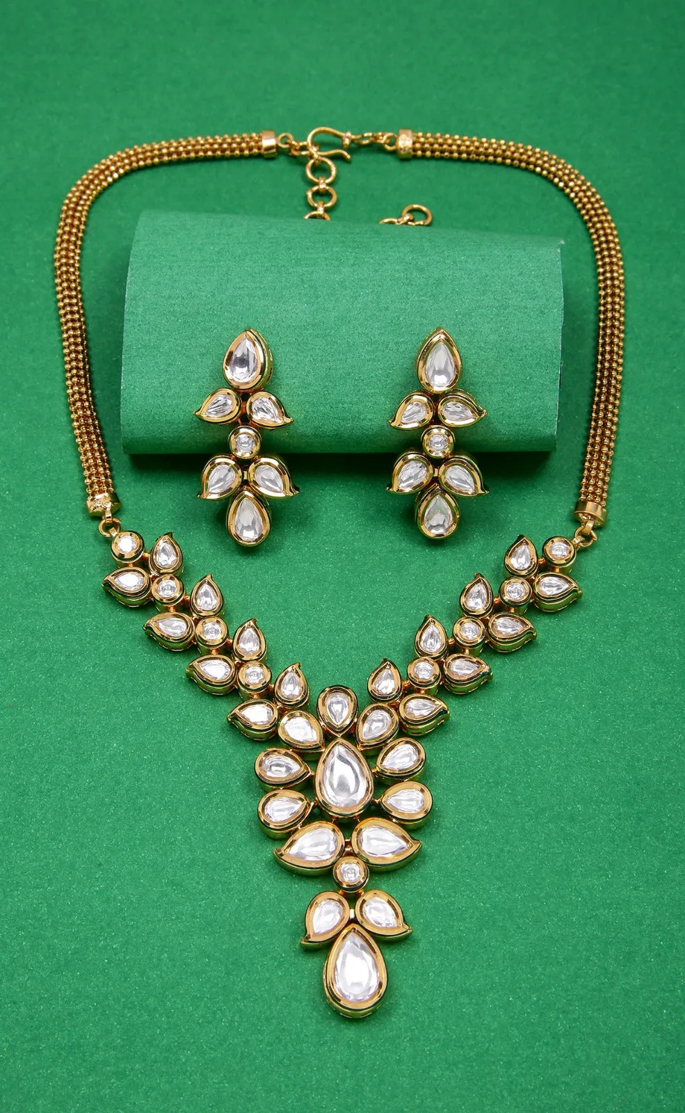 Designer Gold Plated Royal Kundan Ruby Necklace with Earrings (D284)