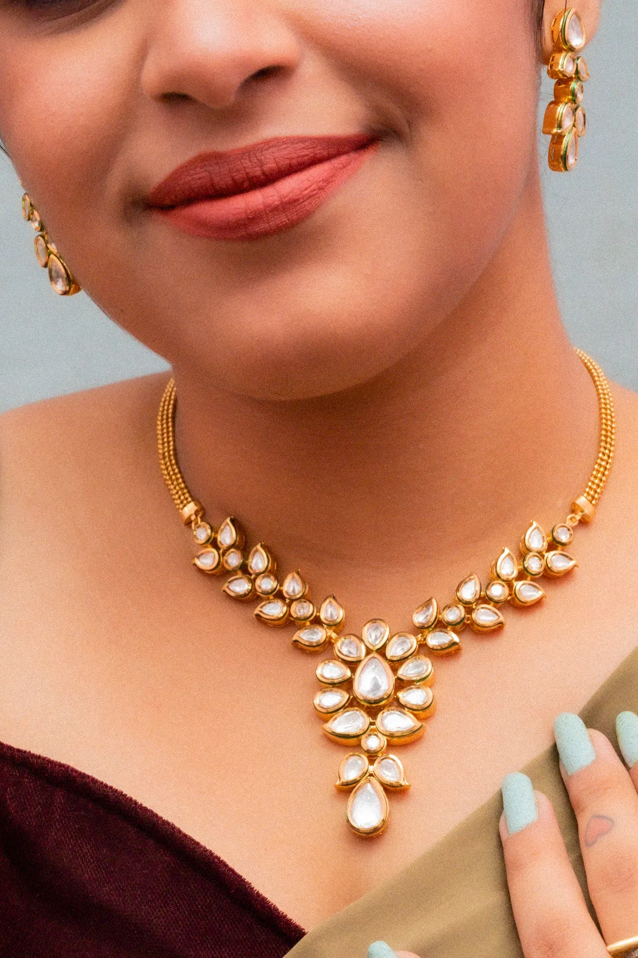 Designer Gold Plated Royal Kundan Ruby Necklace with Earrings (D284)