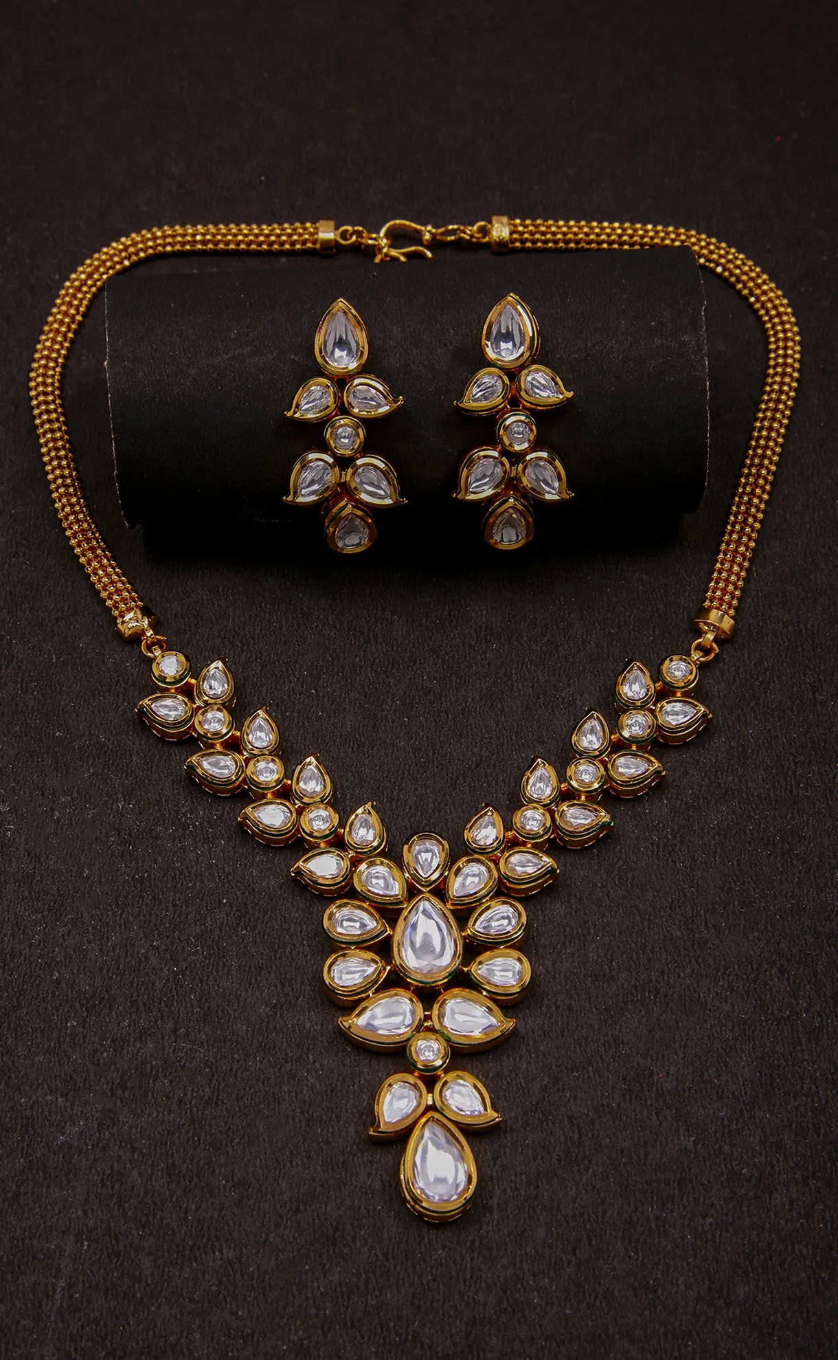 Designer Gold Plated Royal Kundan Ruby Necklace with Earrings (D284)