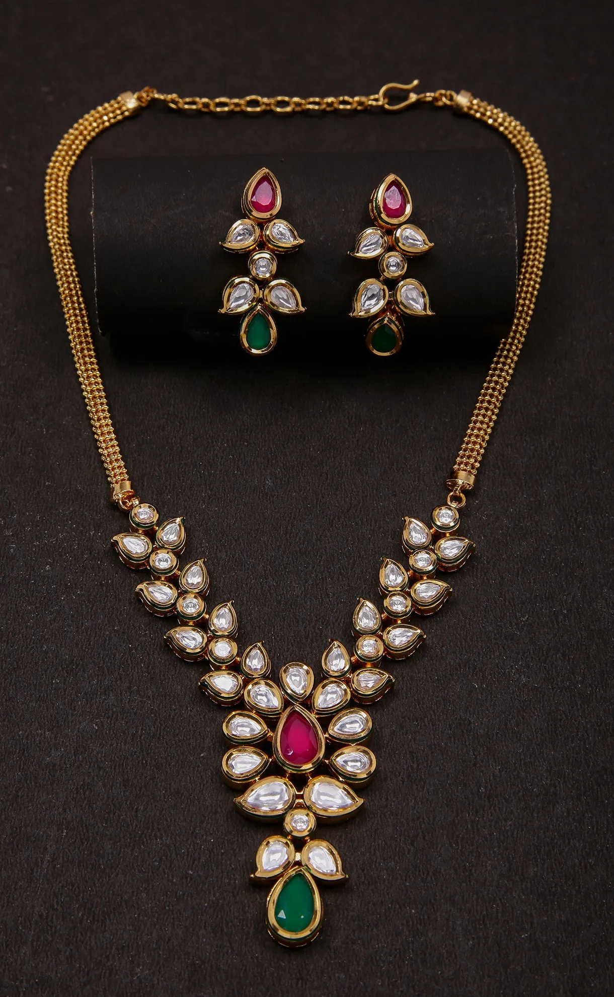 Designer Gold Plated Royal Kundan Ruby Necklace with Earrings (D284)