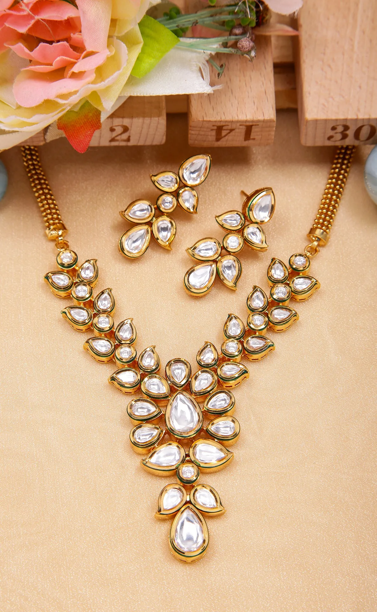 Designer Gold Plated Royal Kundan Ruby Necklace with Earrings (D284)