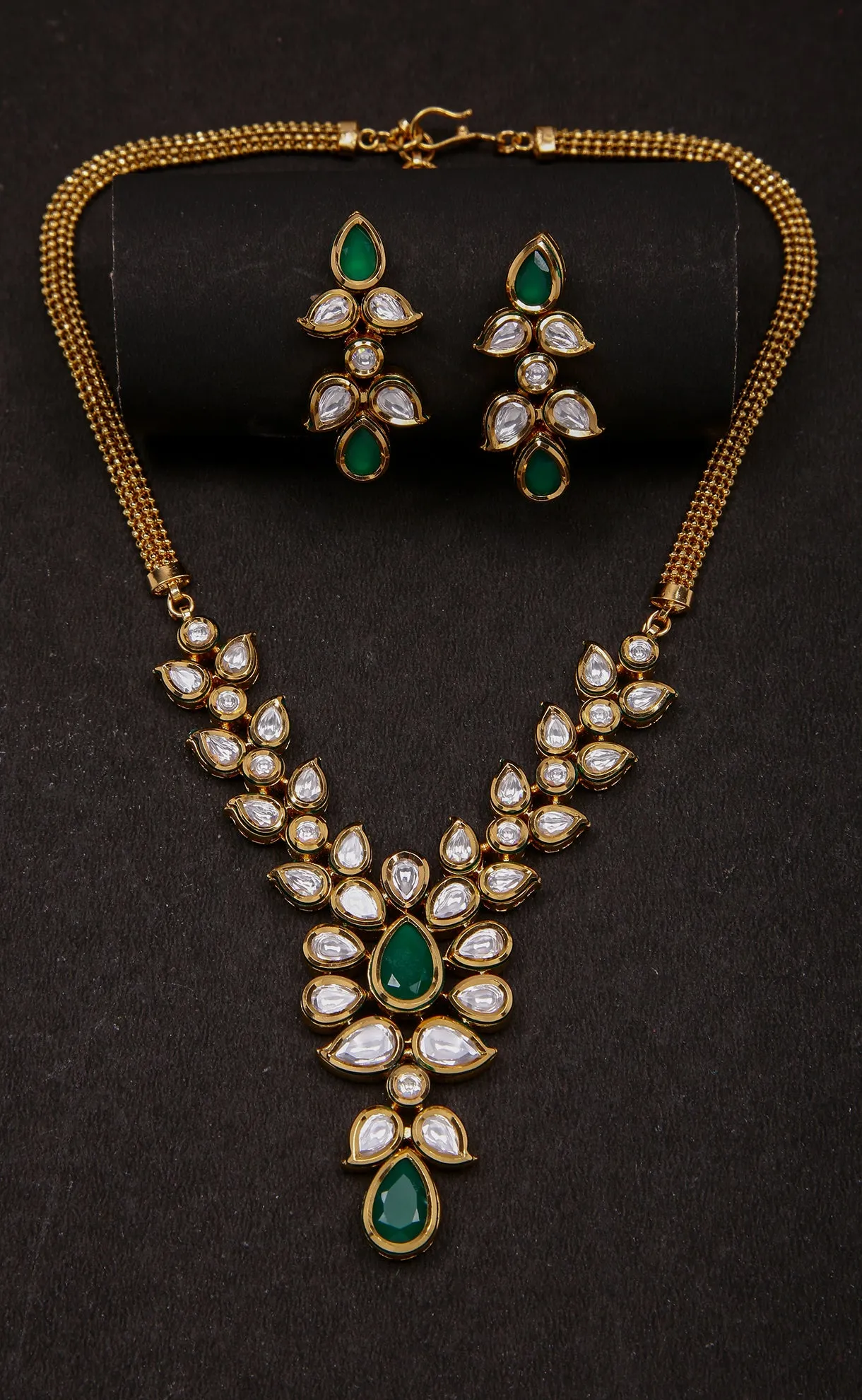 Designer Gold Plated Royal Kundan Ruby Necklace with Earrings (D284)