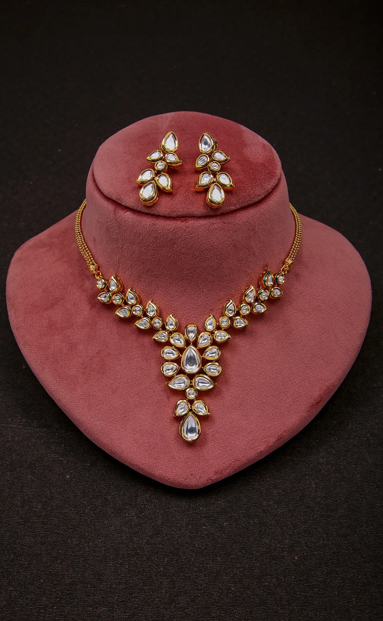 Designer Gold Plated Royal Kundan Ruby Necklace with Earrings (D284)