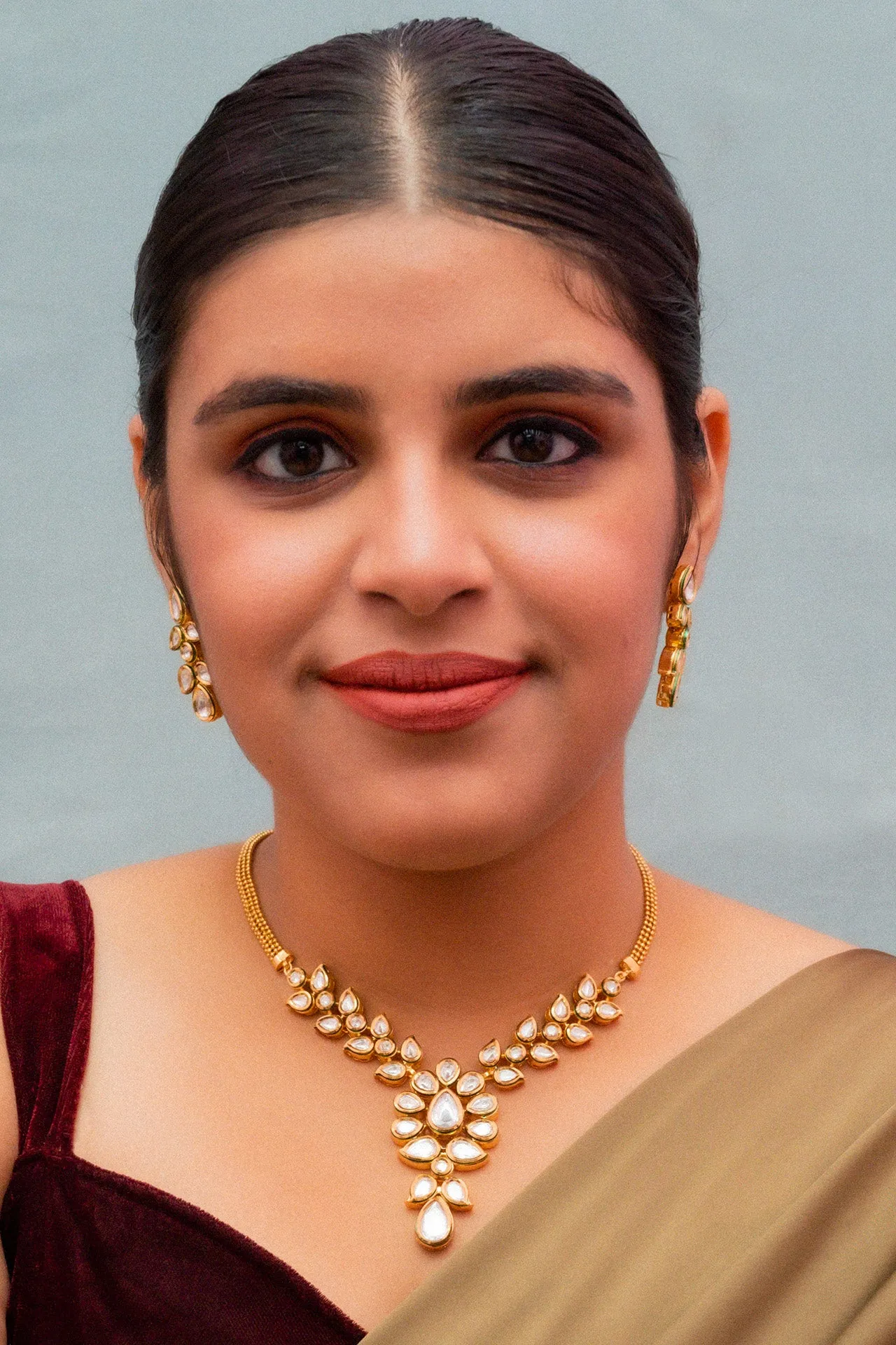 Designer Gold Plated Royal Kundan Ruby Necklace with Earrings (D284)