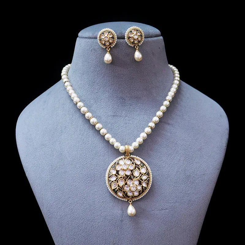Designer Gold Plated Royal Kundan Ruby Pendant Set (D541)