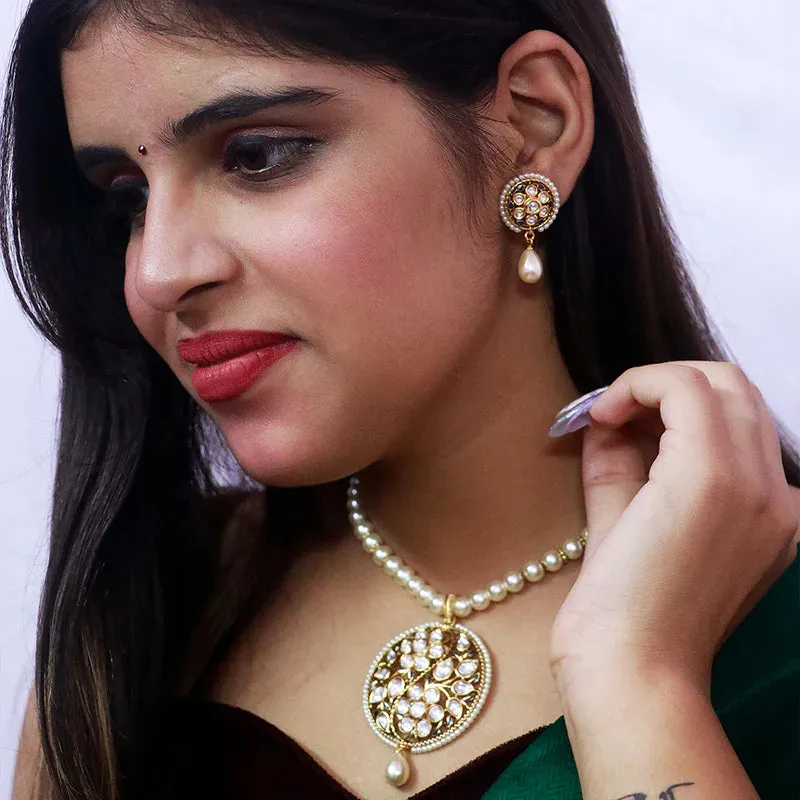 Designer Gold Plated Royal Kundan Ruby Pendant Set (D541)