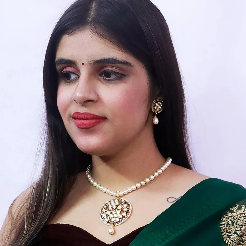 Designer Gold Plated Royal Kundan Ruby Pendant Set (D541)