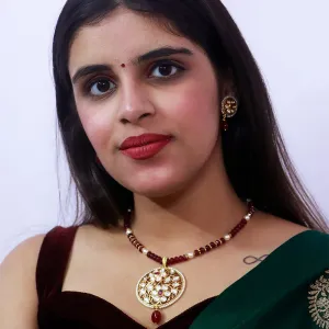 Designer Gold Plated Royal Kundan Ruby Pendant Set (D541)