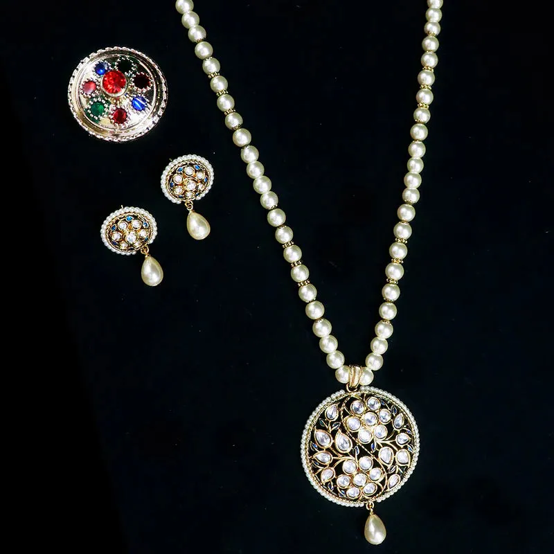 Designer Gold Plated Royal Kundan Ruby Pendant Set (D541)