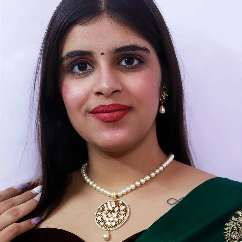 Designer Gold Plated Royal Kundan Ruby Pendant Set (D541)