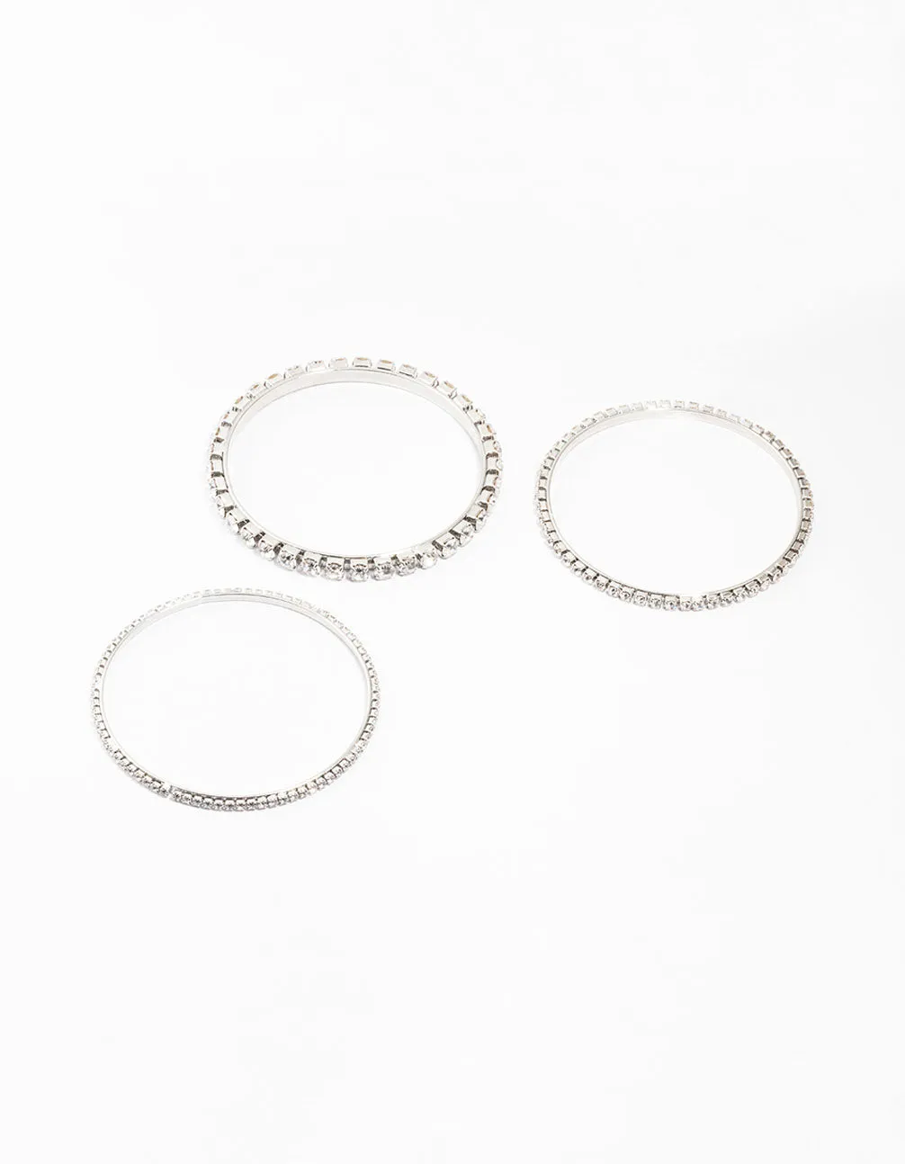Diamante Silver Bangles 3-Pack