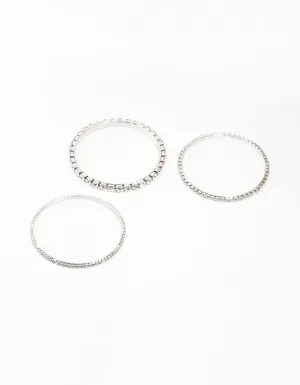 Diamante Silver Bangles 3-Pack