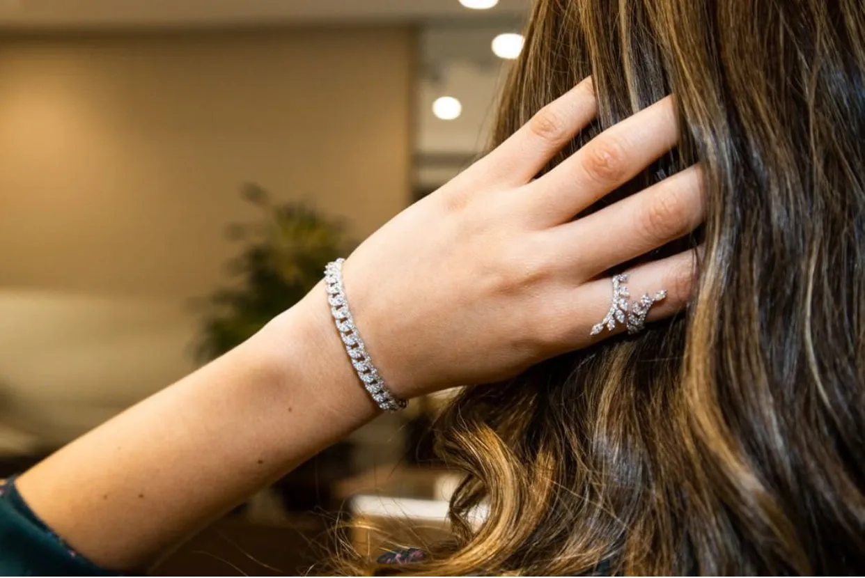 Diamond Small Link Cuff Bracelet