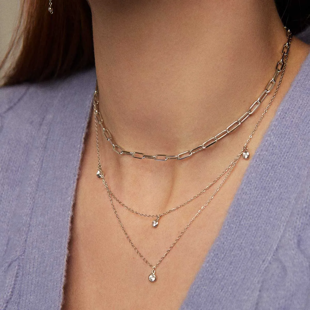 Double 4 Spark Silver Necklace