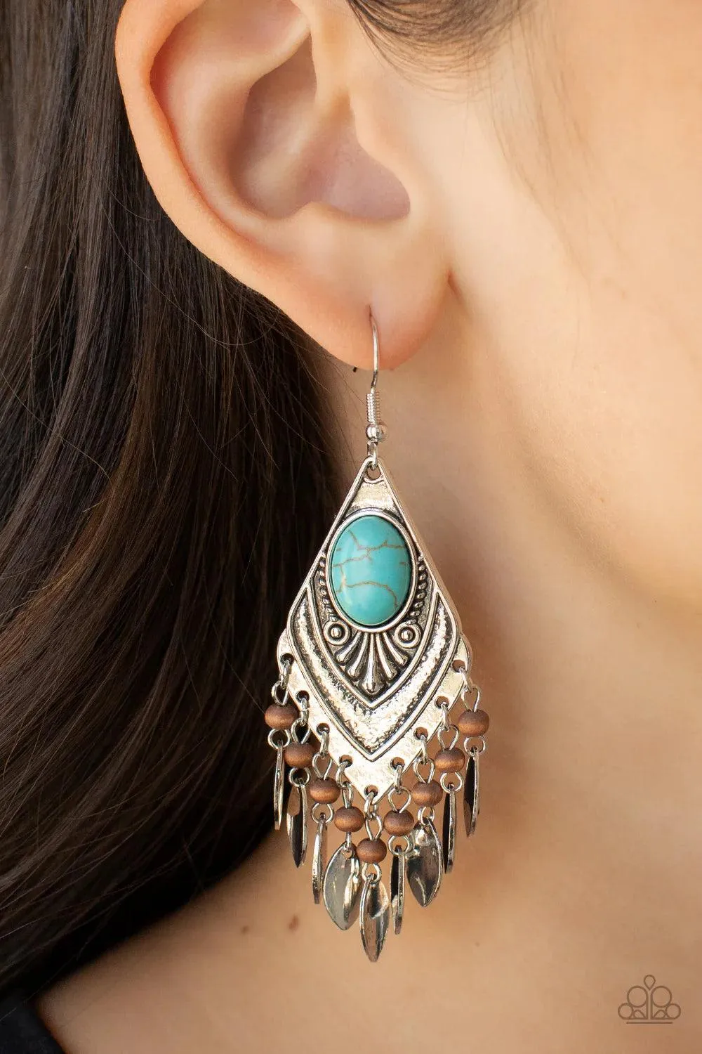 Earthy Etiquette - Blue Stone Earring-Paparazzi