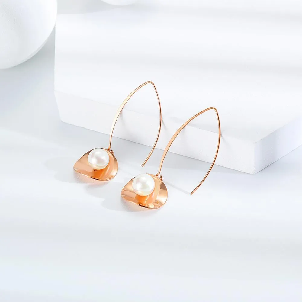 Earthy Pearl Core Hook Earrings in Rose Gold