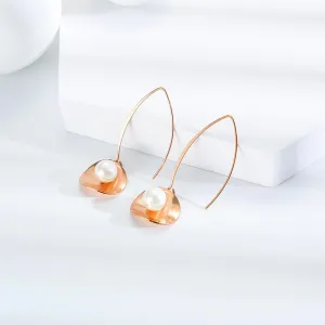 Earthy Pearl Core Hook Earrings in Rose Gold