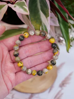 Eclipse Jasper 8mm Beaded Natural Gemstone Elastic Bracelet, Genuine Top Grade Gift Jewelry, Men Women Fashion Crystal Energy Jewellery