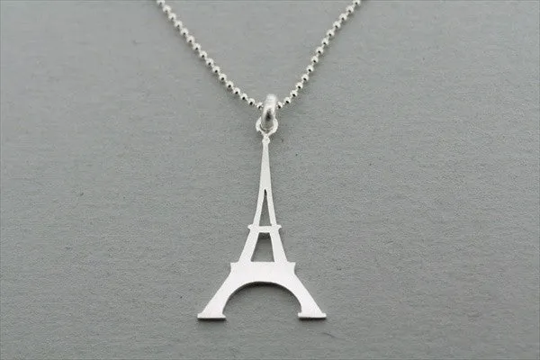 Eiffel tower pendant on 55cm ball chain - sterling silver