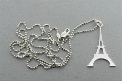 Eiffel tower pendant on 55cm ball chain - sterling silver