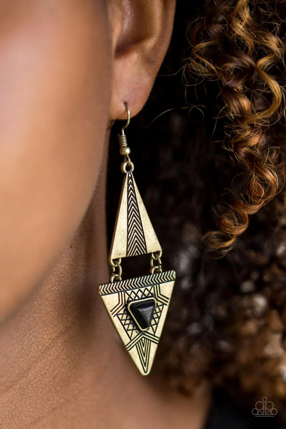 El Paso Edge - Brass and Black Stone Earring-Paparazzi