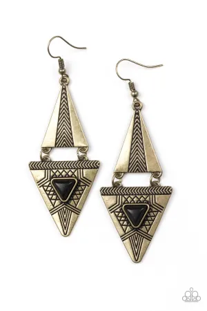 El Paso Edge - Brass and Black Stone Earring-Paparazzi