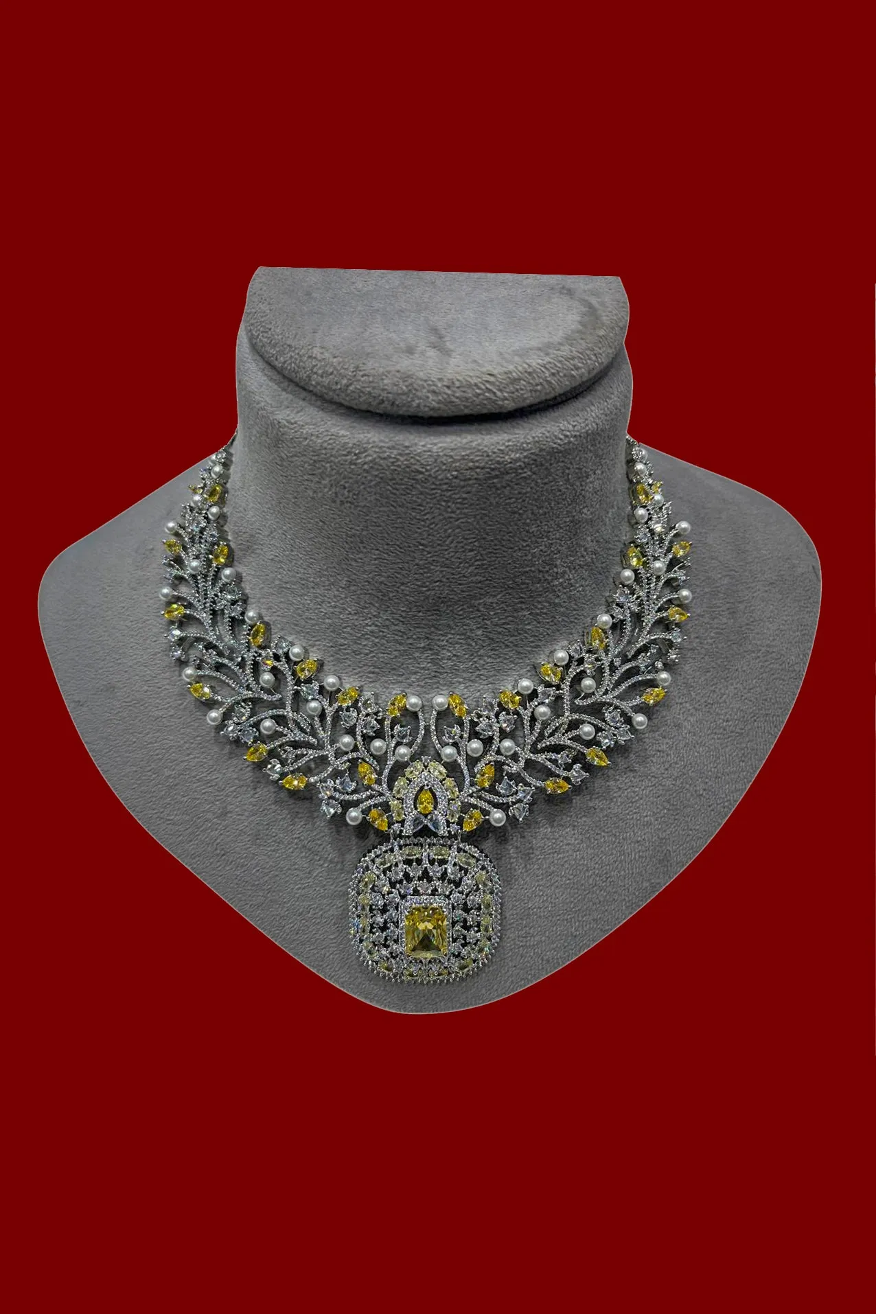 Elegant American Diamond Silver Plated Necklace with Earrings (D1030)