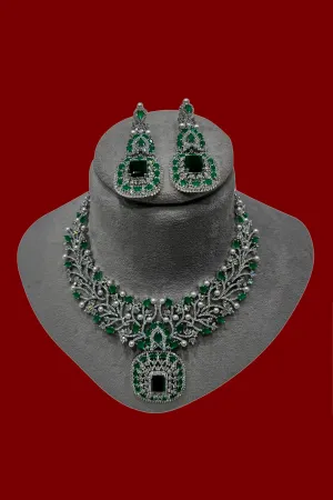 Elegant American Diamond Silver Plated Necklace with Earrings (D1030)