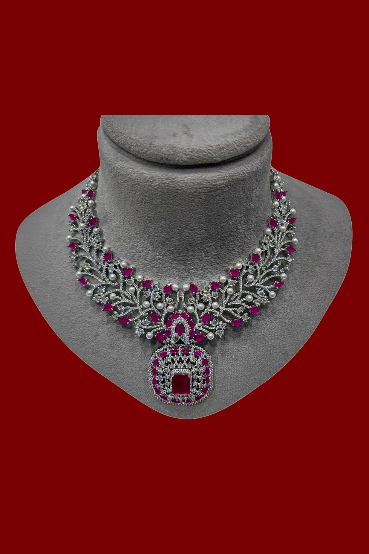 Elegant American Diamond Silver Plated Necklace with Earrings (D1030)