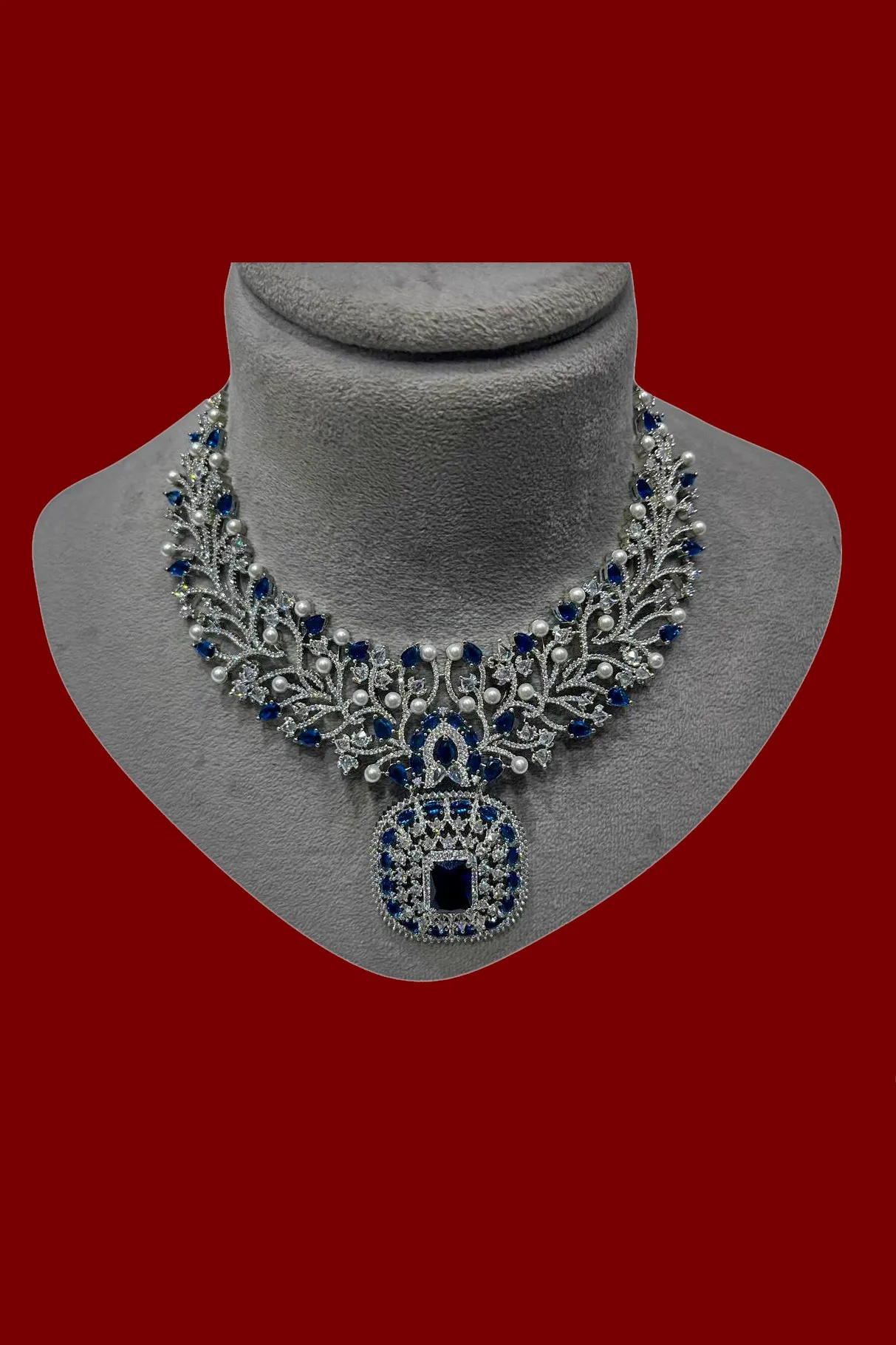 Elegant American Diamond Silver Plated Necklace with Earrings (D1030)