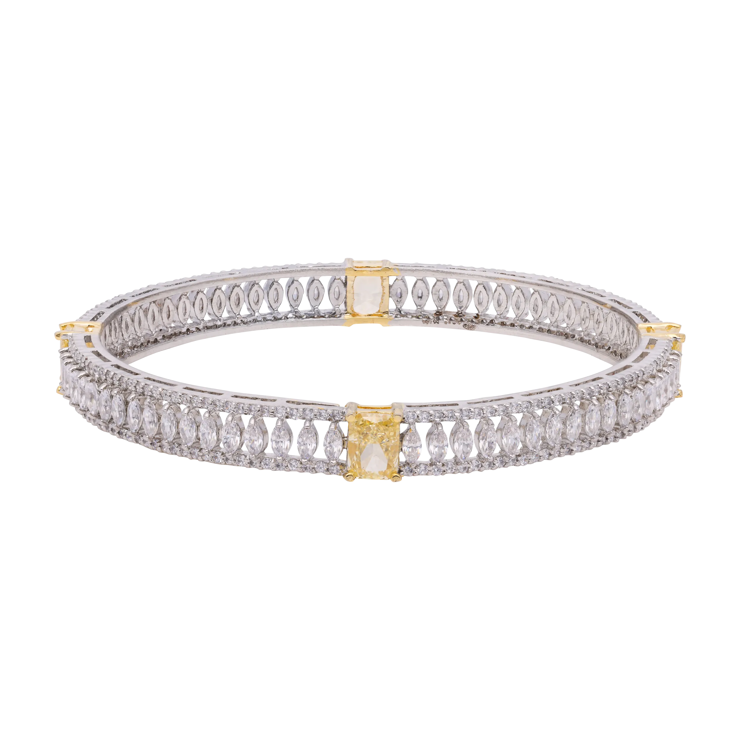 Elegant Fancy Shaped Sterling Silver Cubic Zirconia Studded Bangle Pair | SKU : 0020289775