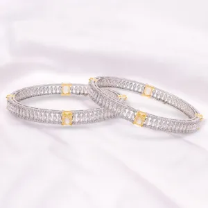 Elegant Fancy Shaped Sterling Silver Cubic Zirconia Studded Bangle Pair | SKU : 0020289775