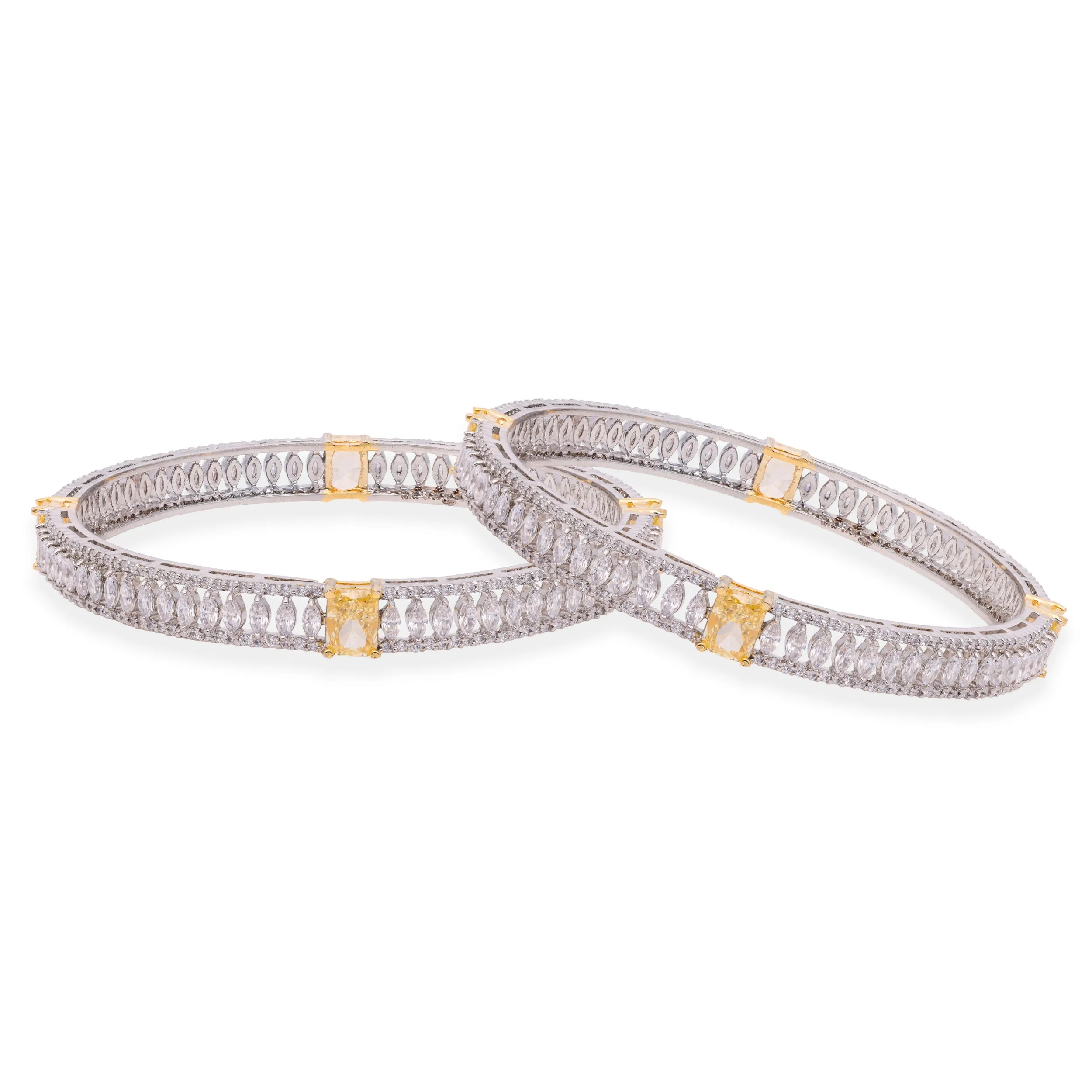 Elegant Fancy Shaped Sterling Silver Cubic Zirconia Studded Bangle Pair | SKU : 0020289775