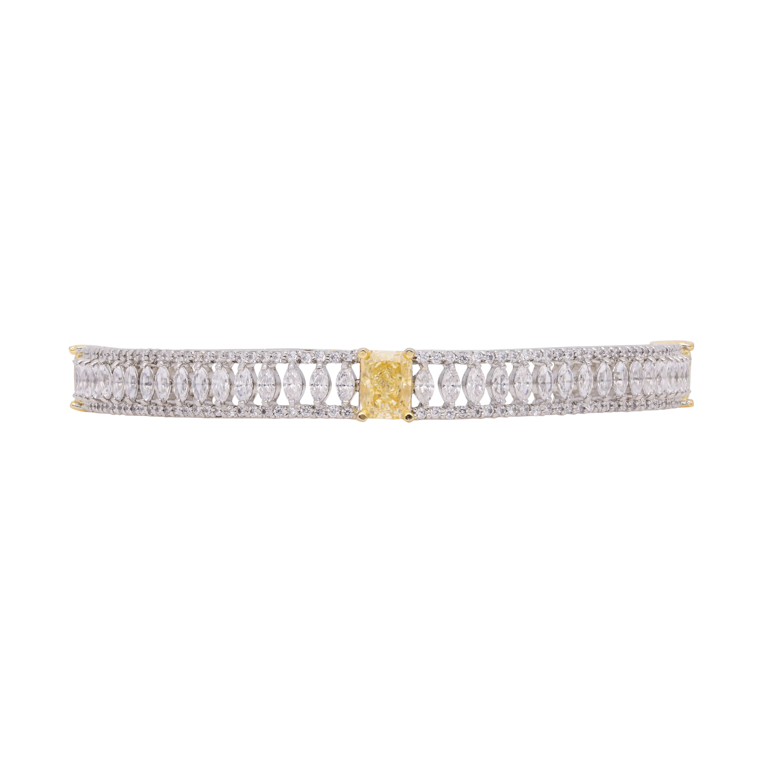 Elegant Fancy Shaped Sterling Silver Cubic Zirconia Studded Bangle Pair | SKU : 0020289775